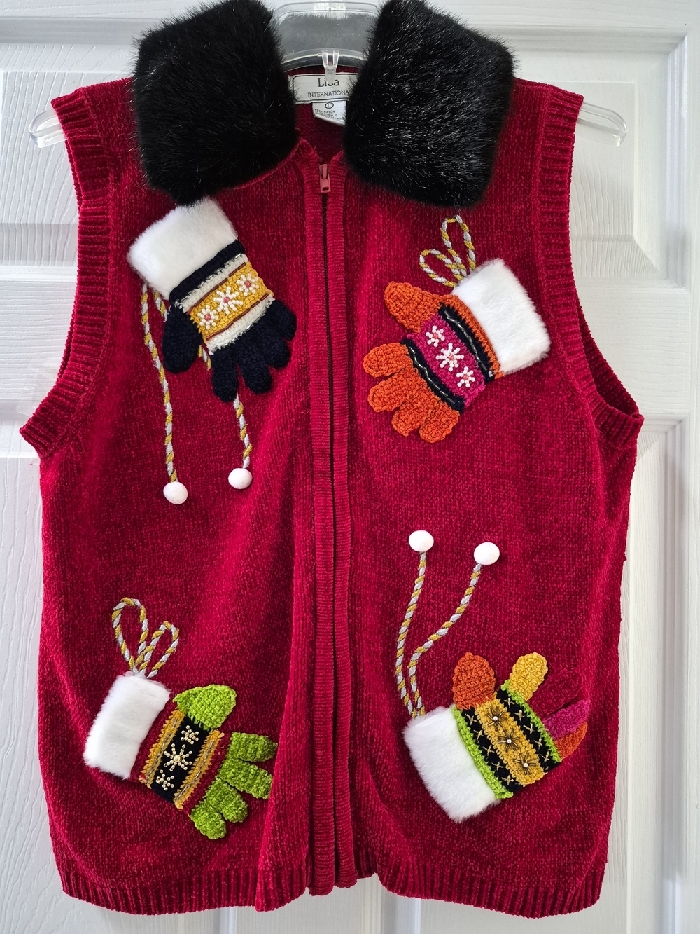 Ugly Red Holiday Vest with Faux Fur Collar